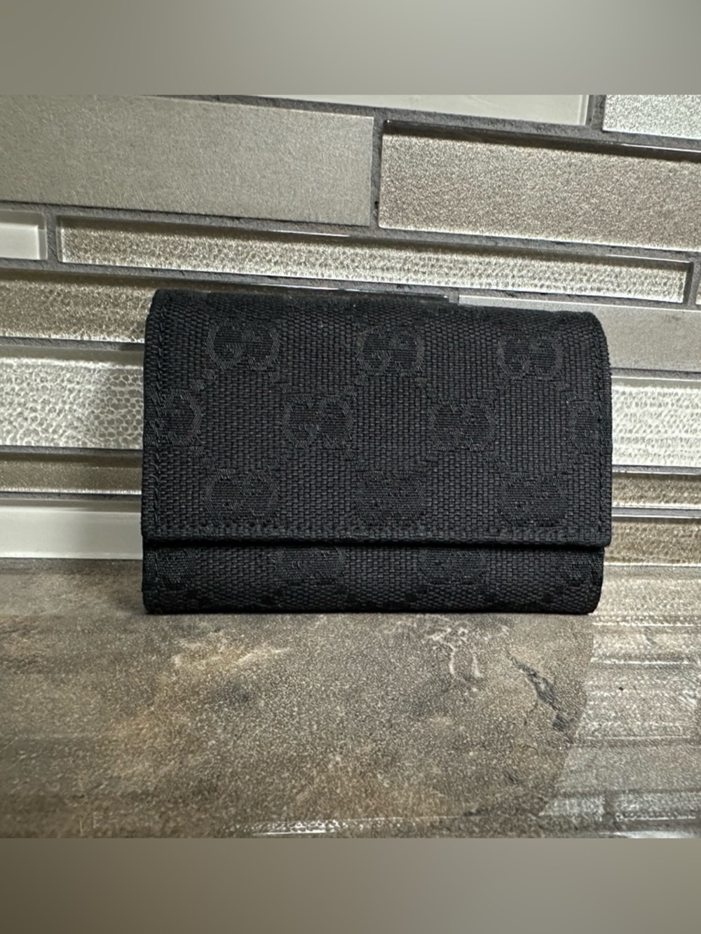 Gucci Black GG monogram canvas card holder